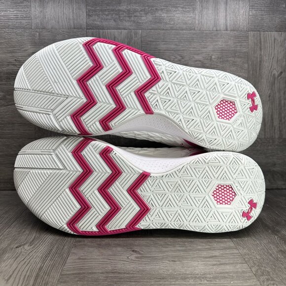 Under Armour HOVR Men\'s size 18 White Pink Mid Top Basketball Shoes 3024979-106